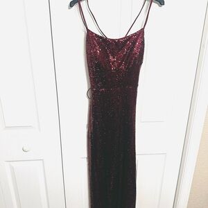 Sparkling Burgundy Sequin Spaghetti Strap Dress - Women
